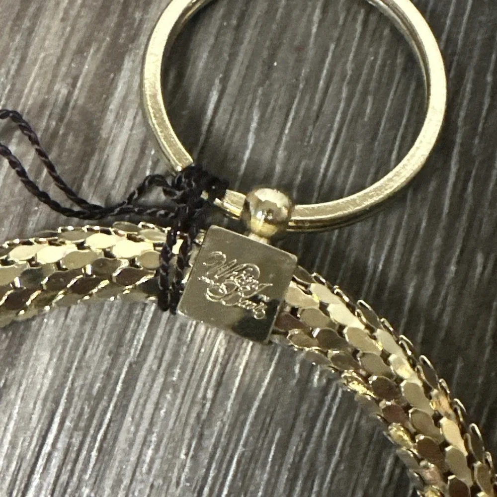 Whiting & Davis Keychain Ring Gold Mesh Original Tag Loop Key Ring USA Vintage